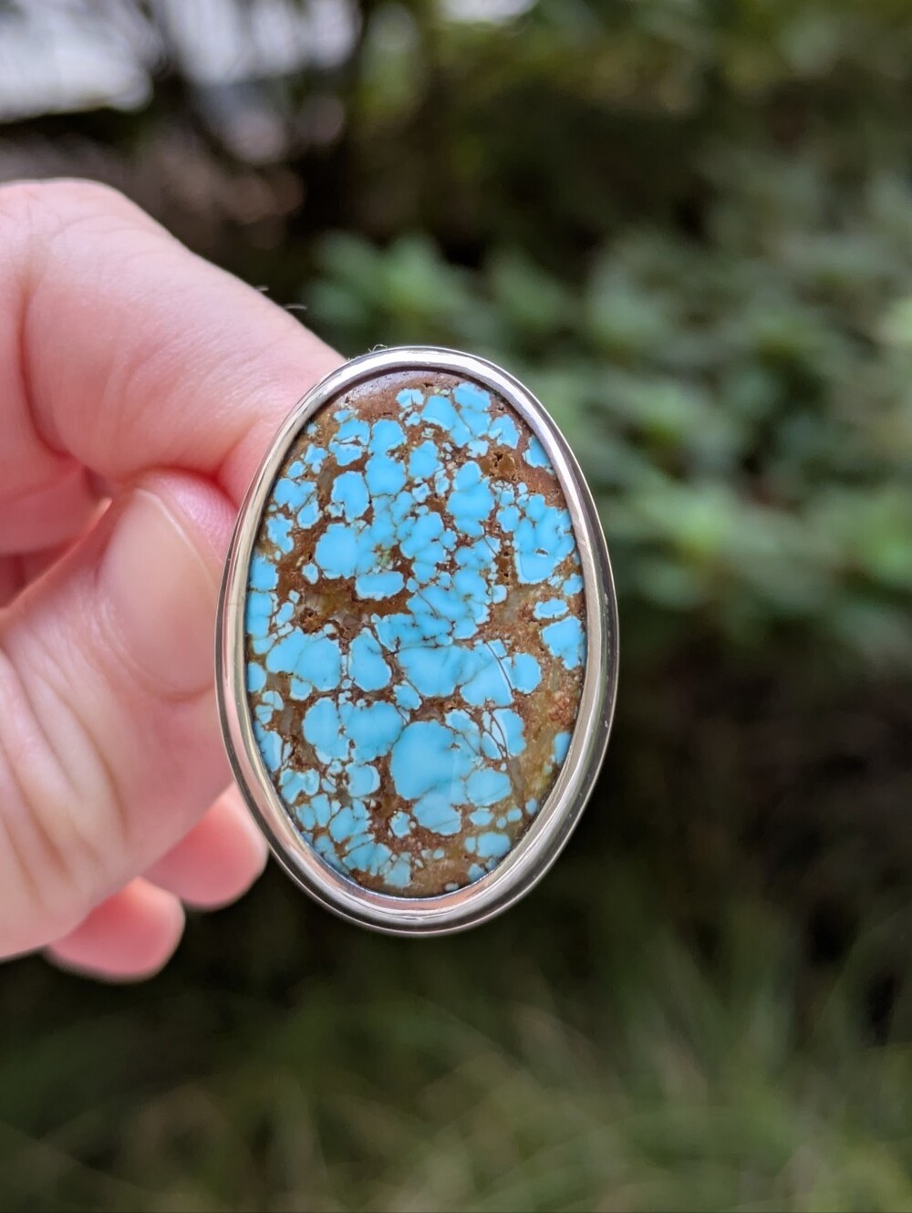 Number 8 Turquoise Statement Oval Ring - Blue and Brown Gemstone